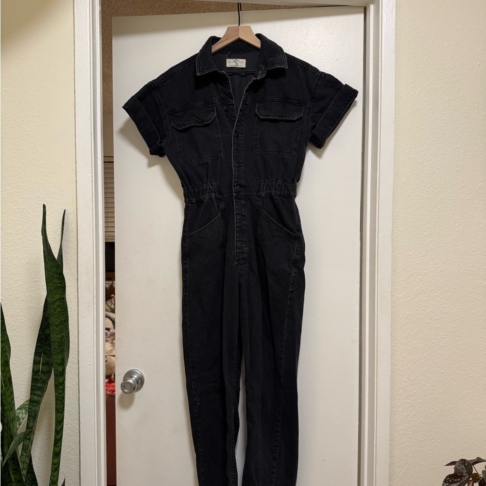 We The Free Black Denim Jumpsuit